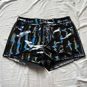 Holographic faux leather shorts